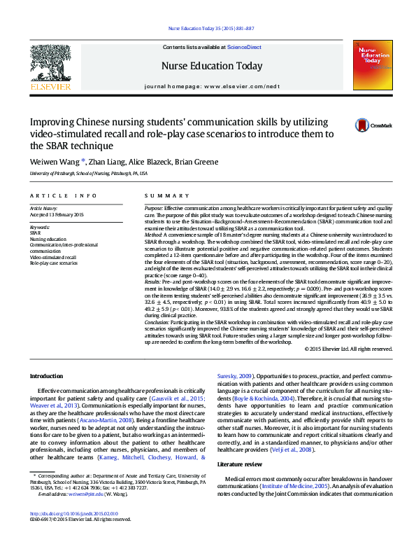 (PDF) Improving Chinese nursing students' communication skills by ...