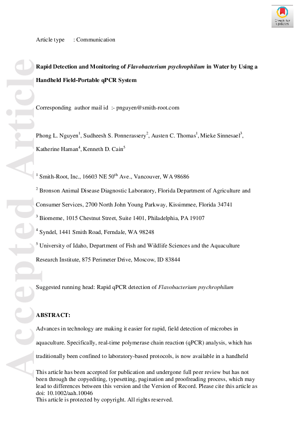 (PDF) Rapid Detection and Monitoring of Flavobacterium psychrophilum in ...