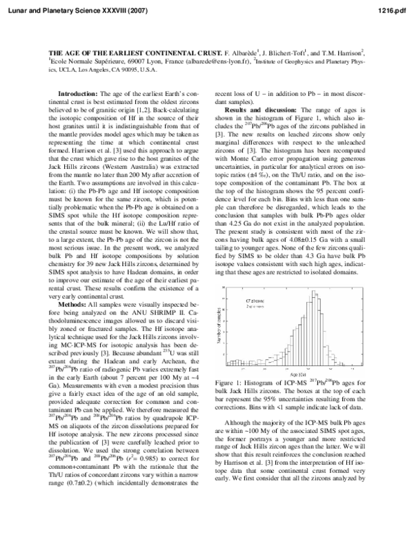 (PDF) The Age of the Earliest Continental Crust