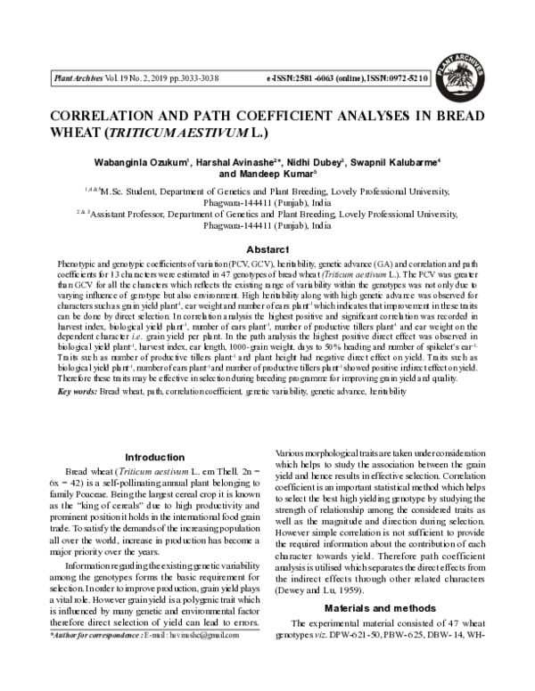 (PDF) Correlation and Path Coefficient Analyses in Bread Wheat ...