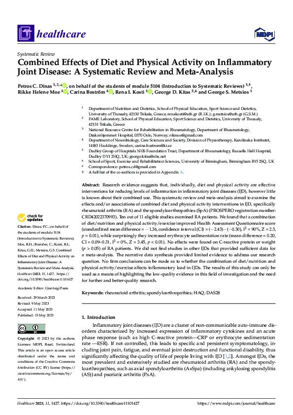 (PDF) Combined Effects of Diet and Physical Activity on Inflammatory ...