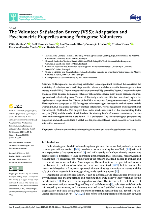 (PDF) The Volunteer Satisfaction Survey (VSS): Adaptation and ...