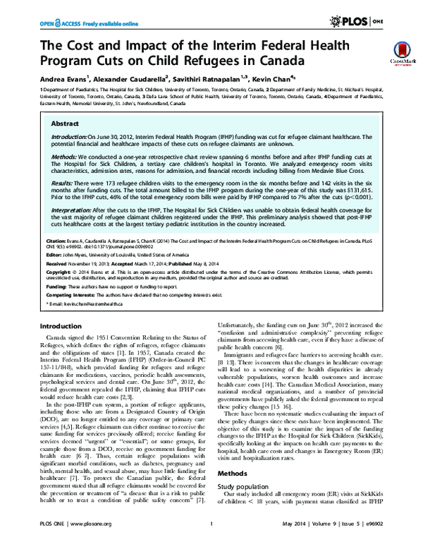 (PDF) The Cost and Impact of the Interim Federal Health Program Cuts on ...