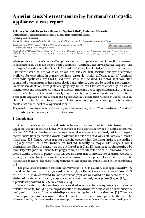 (PDF) Anterior crossbite treatment using functional orthopedic ...