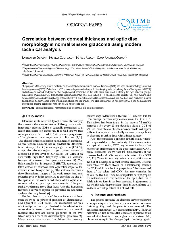 (PDF) Correlation between corneal thickness and optic disc morphology ...