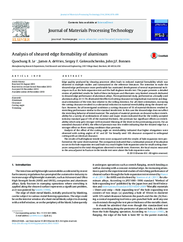 (PDF) Analysis of sheared edge formability of aluminum