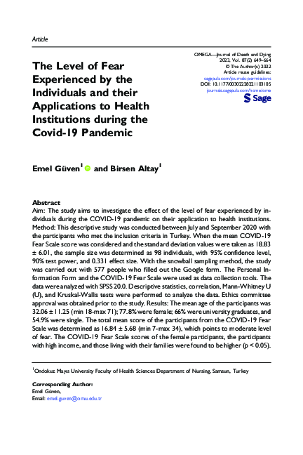 (PDF) The Level of Fear Experienced by the Individuals and their ...