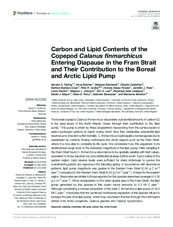 (PDF) Carbon and Lipid Contents of the Copepod Calanus finmarchicus ...