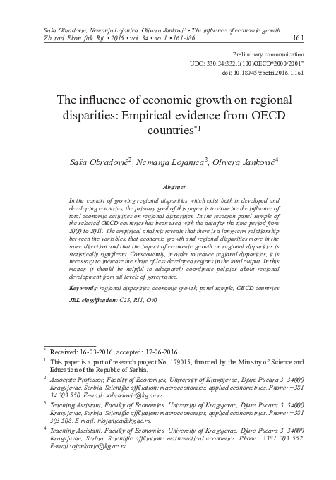 (PDF) The Influence of Economic Growth on Regional Disparities ...