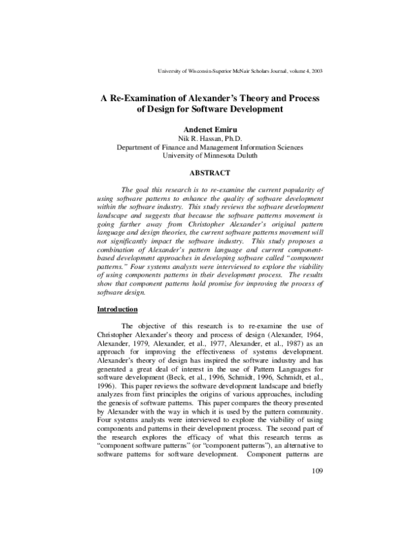(PDF) A Re-Examination of Alexander ’ s Theory and Process of Design ...