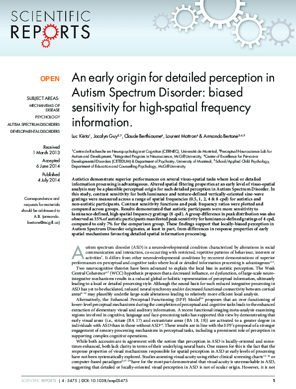 (PDF) An early origin for detailed perception in Autism Spectrum ...