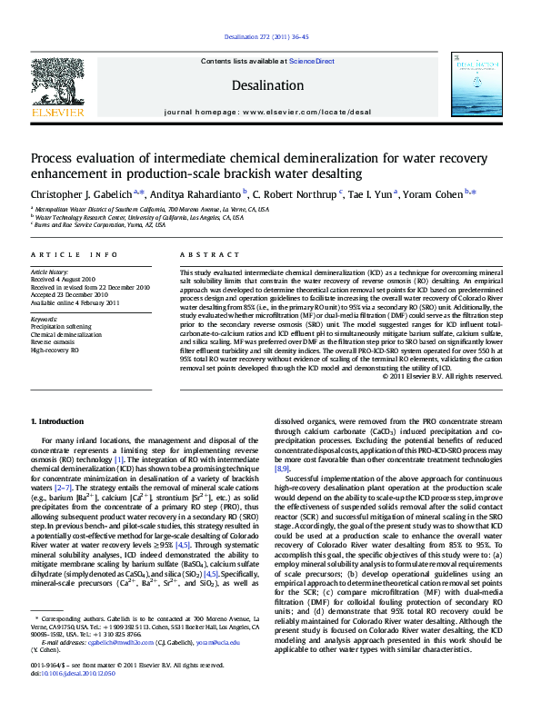 (PDF) Process evaluation of intermediate chemical demineralization for ...