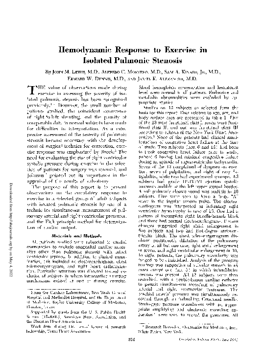 (PDF) Hemodynamic Response to Exercise in Isolated Pulmonic Stenosis
