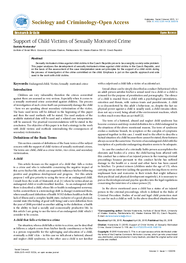 (PDF) Support of Child Victims of Sexually Motivated Crime