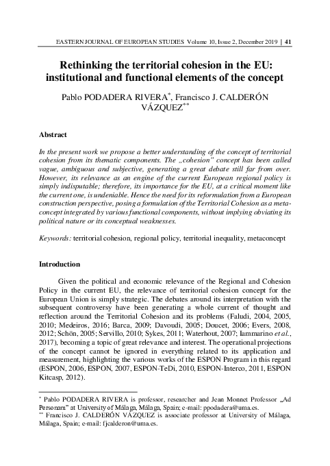 (PDF) Rethinking the territorial cohesion in the EU: institutional and ...