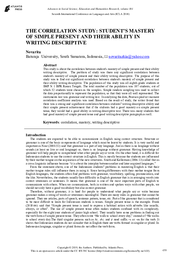 (PDF) The Correlation Study Student's Mastery of Simple Present and