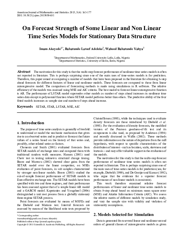 (PDF) On Forecast Strength of Some Linear and Non Linear Time Series ...