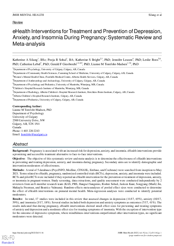 (PDF) eHealth Interventions for Treatment and Prevention of Depression ...