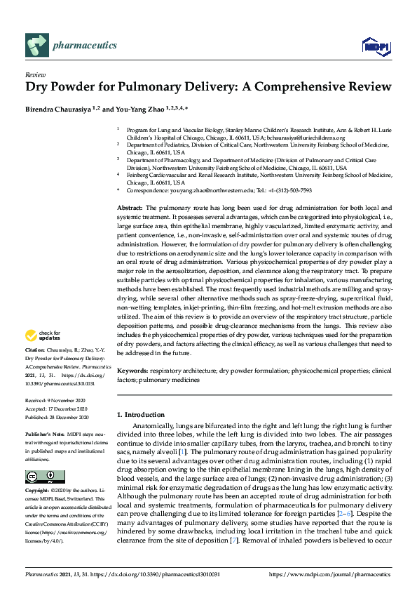(PDF) Dry Powder for Pulmonary Delivery: A Comprehensive Review