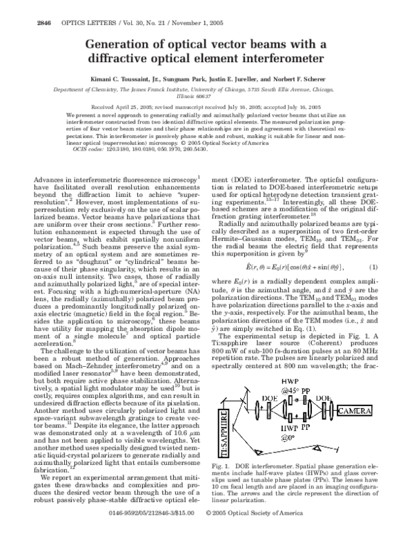 (PDF) Generation of optical vector beams with a diffractive optical ...