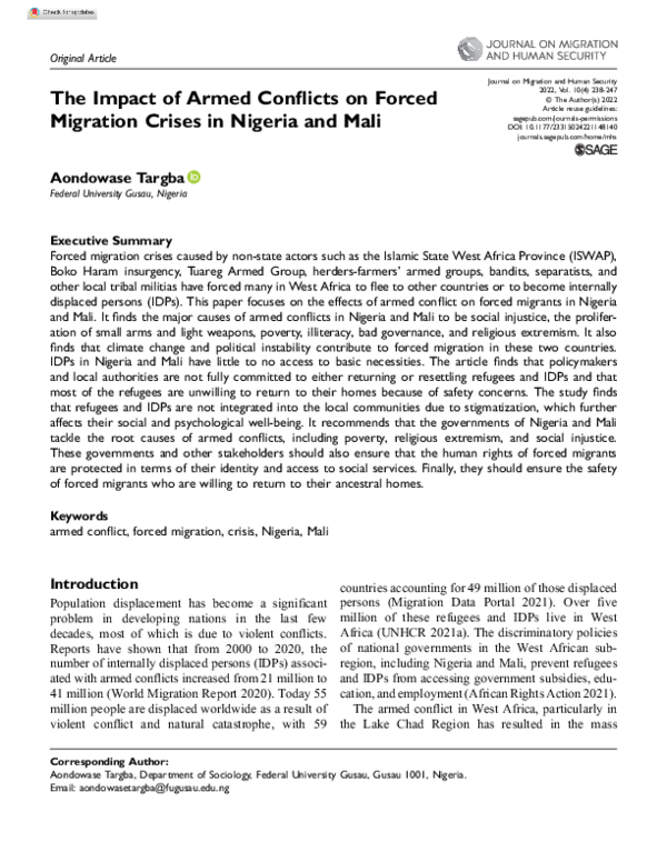 (PDF) The Impact of Armed Conflicts on Forced Migration Crises in ...