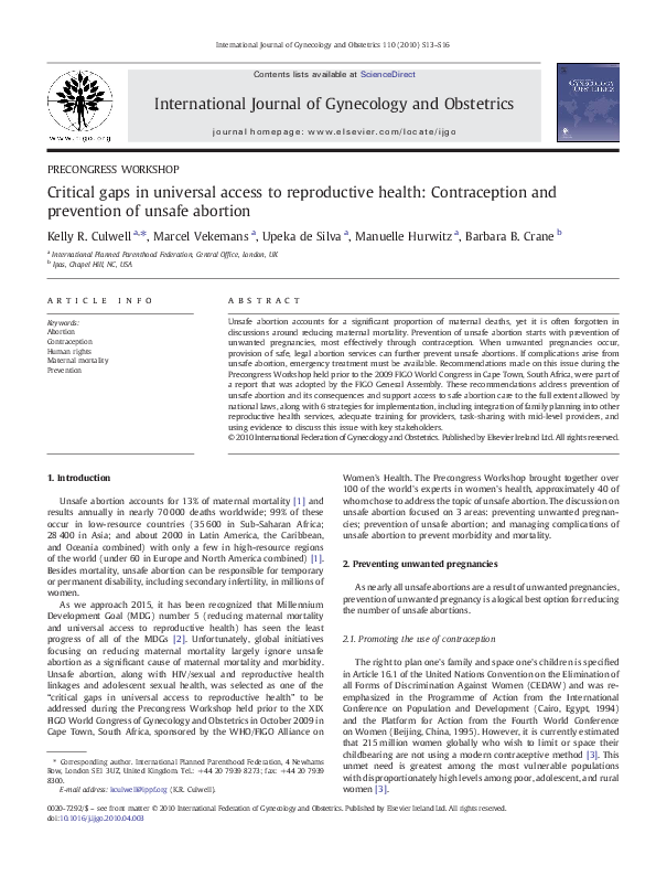 (PDF) Critical gaps in universal access to reproductive health ...
