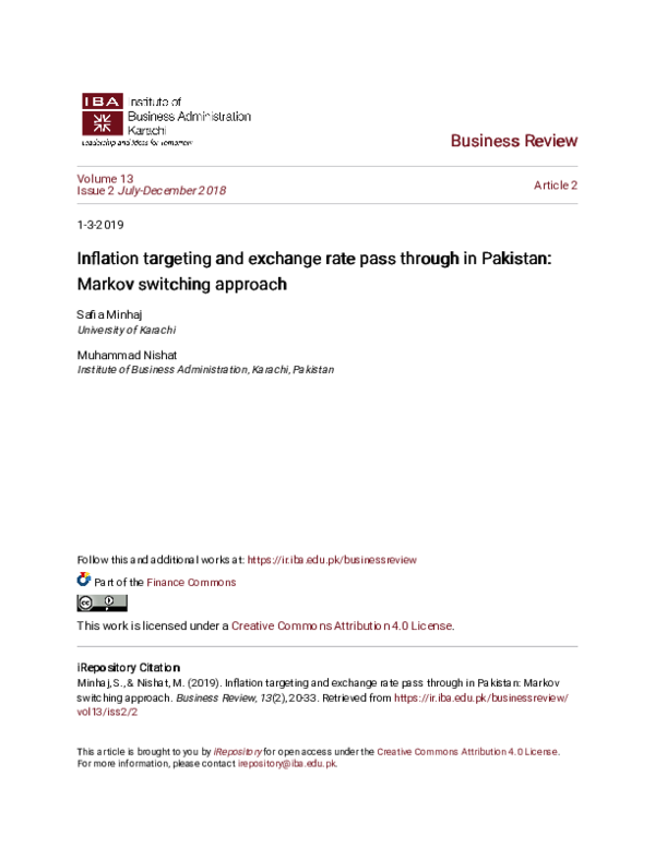 (PDF) Inflation targeting and exchange rate pass through in Pakistan