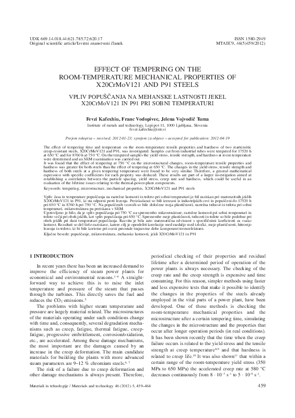 (PDF) EFFECT OF TEMPERING ON THE ROOM-TEMPERATURE MECHANICAL PROPERTIES ...