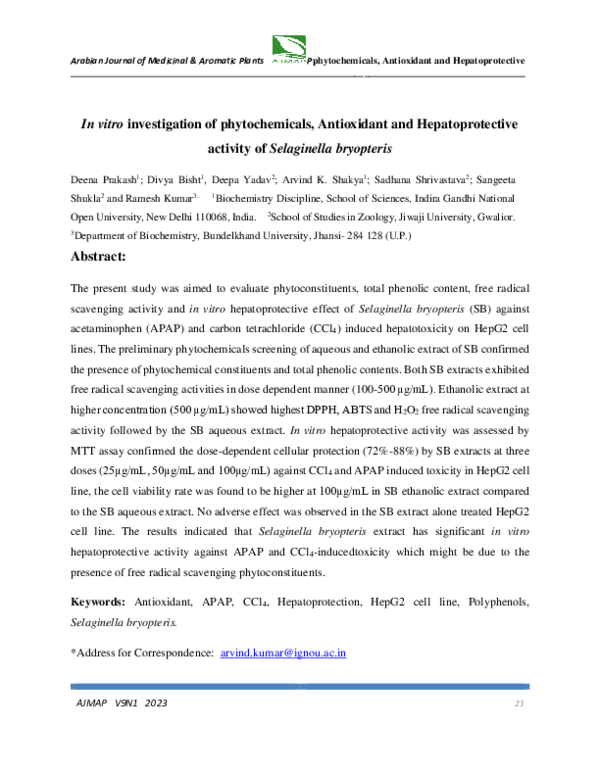 (PDF) In vitro investigation of phytochemicals, Antioxidant and ...
