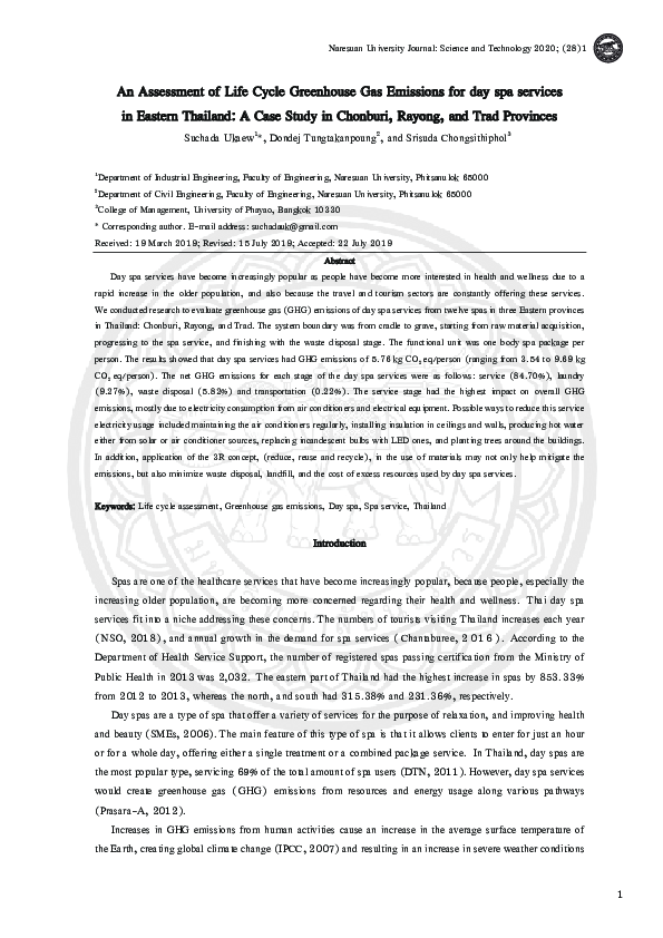 (PDF) An Assessment of Life Cycle Greenhouse Gas Emissions for day spa ...