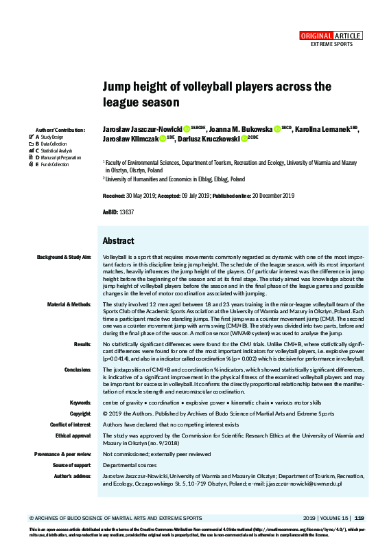 PDF VERTICAL JUMP ABILITY OF ELITE VOLLEYBALL PLAYERS COMPARED TO  