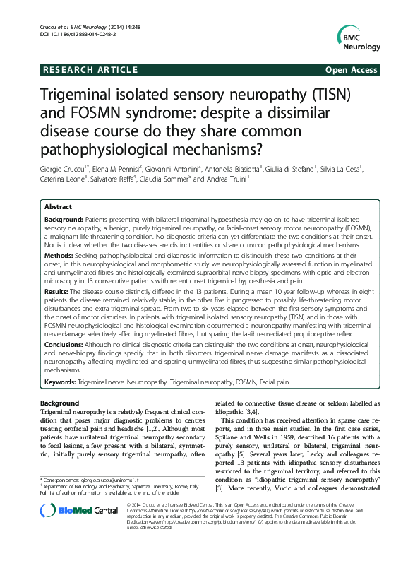 (PDF) Trigeminal isolated sensory neuropathy (TISN) and FOSMN syndrome ...