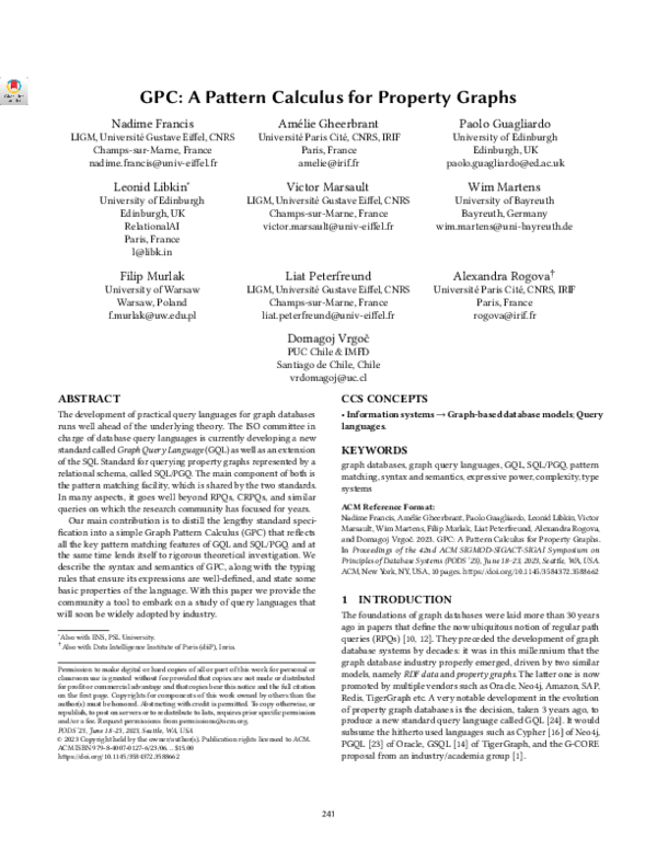 (PDF) GPC: A Pattern Calculus for Property Graphs