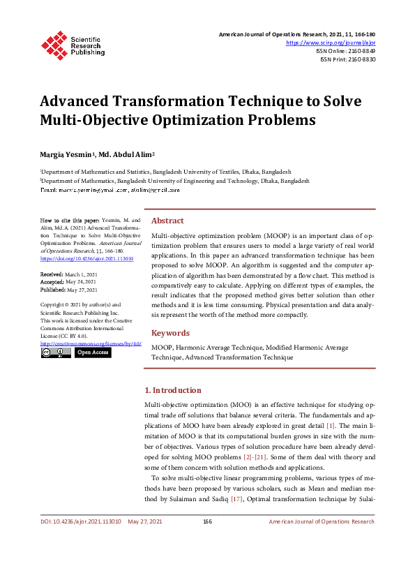 (PDF) Advanced Transformation Technique to Solve Multi-Objective ...