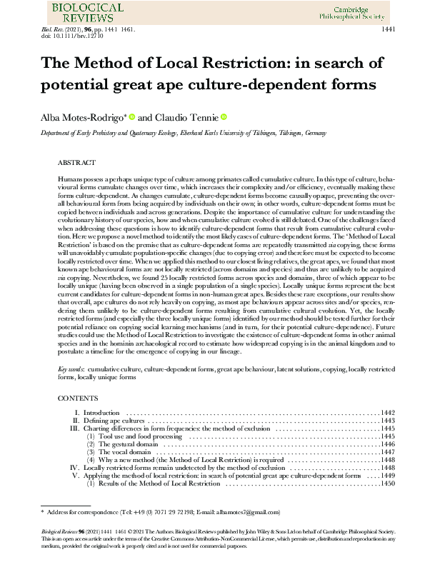 (PDF) The Method of Local Restriction: in search of potential great ape ...