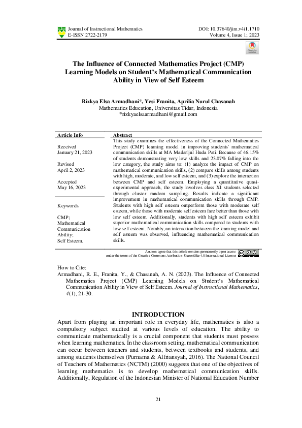 (PDF) The Influence of Connected Mathematics Project (CMP) Learning ...