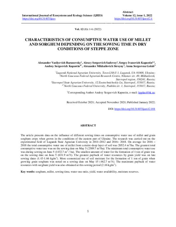 (PDF) Characteristics of Consumptive Water Use of Millet and Sorghum ...