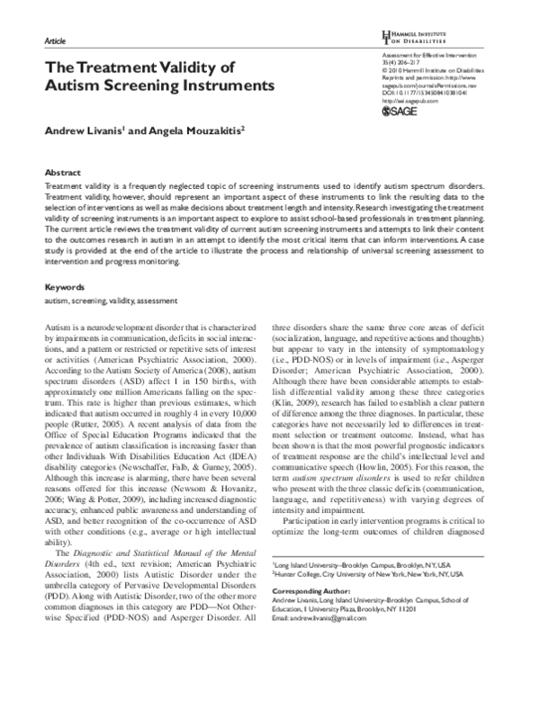 (PDF) The Treatment Validity of Autism Screening Instruments