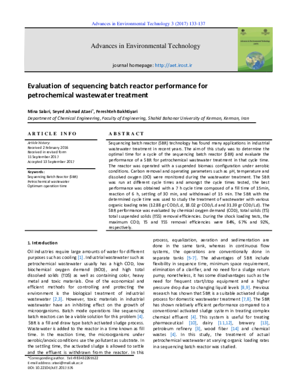 (PDF) Evaluation of sequencing batch reactor performance for ...
