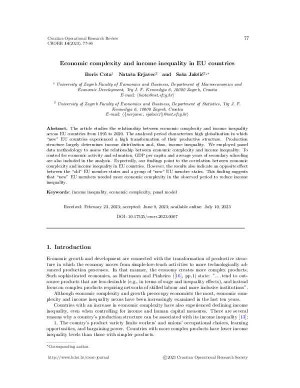(PDF) Economic complexity and income inequality in EU countries