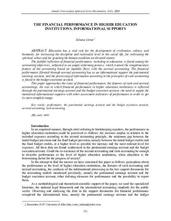 (PDF) The Financial Performance in Higher Education Institutions ...