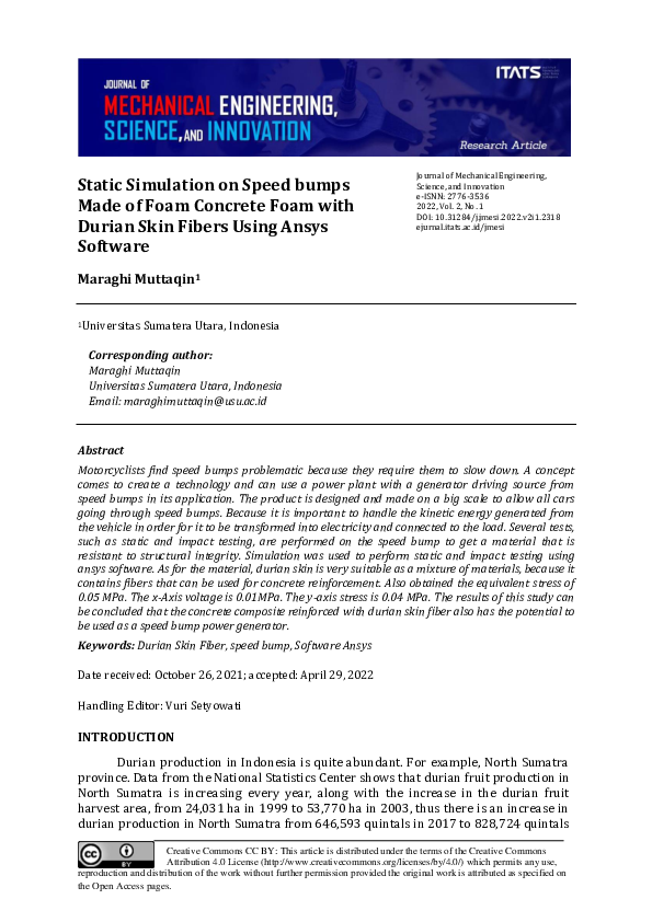 (PDF) Static Simulation on Speed bumps Made of Foam Concrete Foam with ...