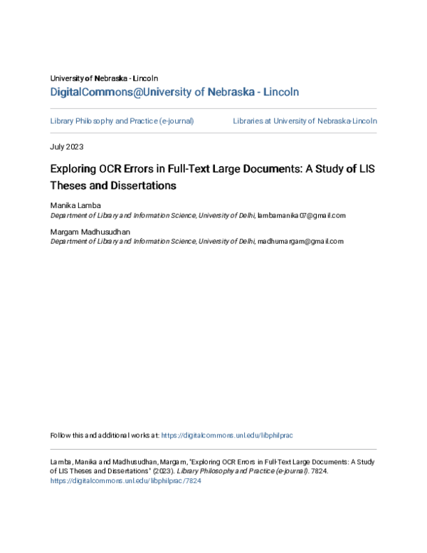 (PDF) Exploring OCR Errors in Full-Text Large Documents: A Study of LIS ...