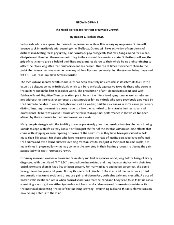 (PDF) The Need To Prepare For Post Traumatic Growth