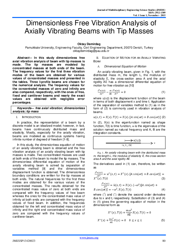 (PDF) Dimensionless Free Vibration Analysis of Axially Vibrating Beams ...
