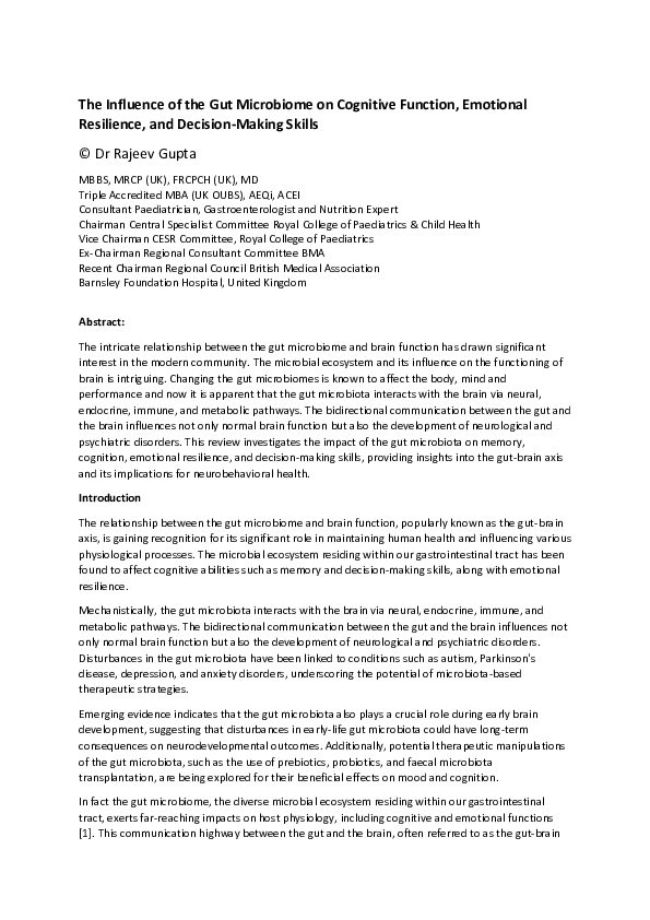 (PDF) The Influence of the Gut Microbiome on Cognitive Function ...