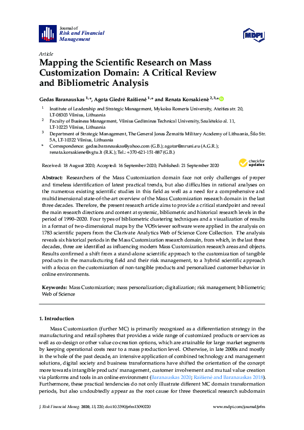 (PDF) Mapping the Scientific Research on Mass Customization Domain: A ...