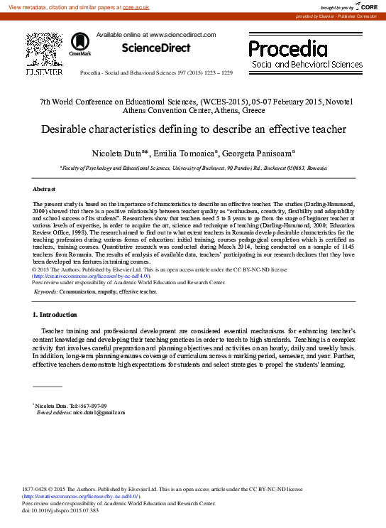 (PDF) Desirable Characteristics Defining to Describe an Effective Teacher