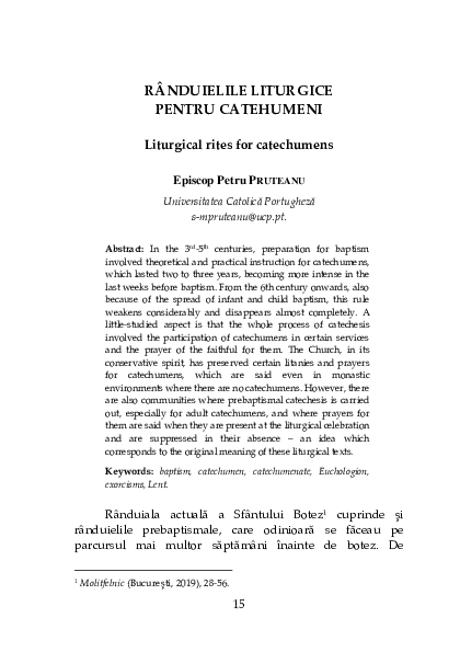 (PDF) RÂNDUIELILE LITURGICE PENTRU CATEHUMENI (Liturgical rites for ...