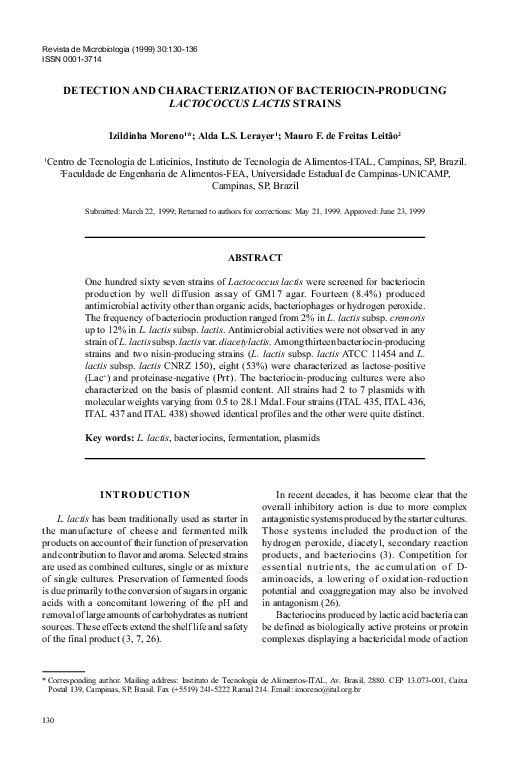 (PDF) Detection and characterization of a bacteriocin produced by ...
